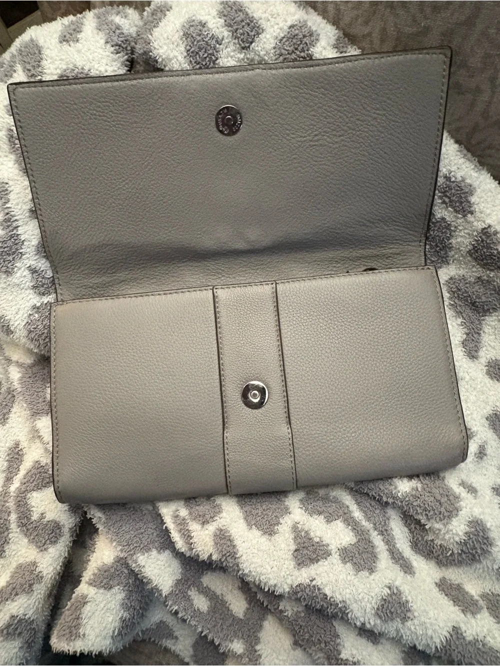 Gray Leather Clutch with Stud Accent